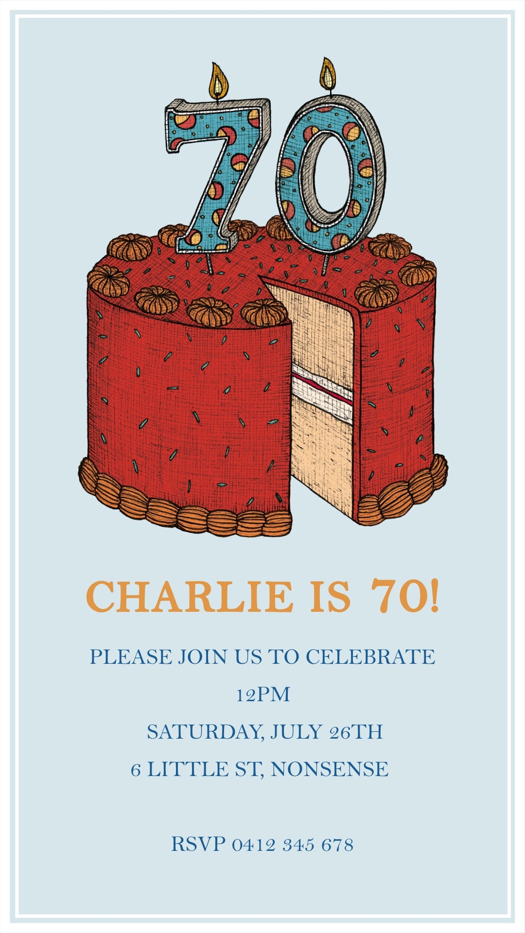 70th Birthday Cake - Digital Invitation