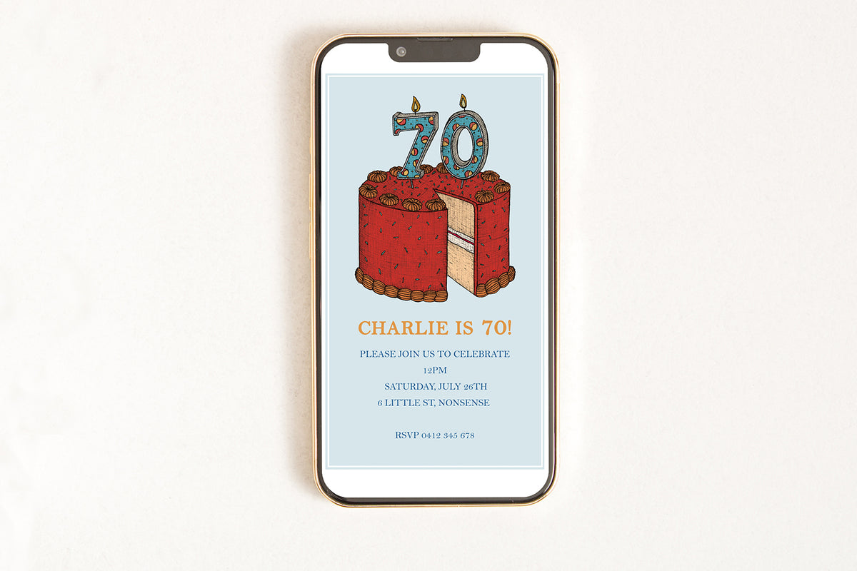 70th Birthday Cake - Digital Invitation