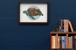 Colourful turtle artwork in a frame